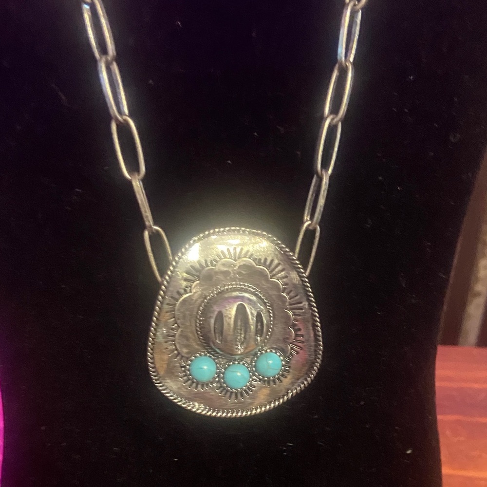 Silver and Turquoise Pendant Necklace